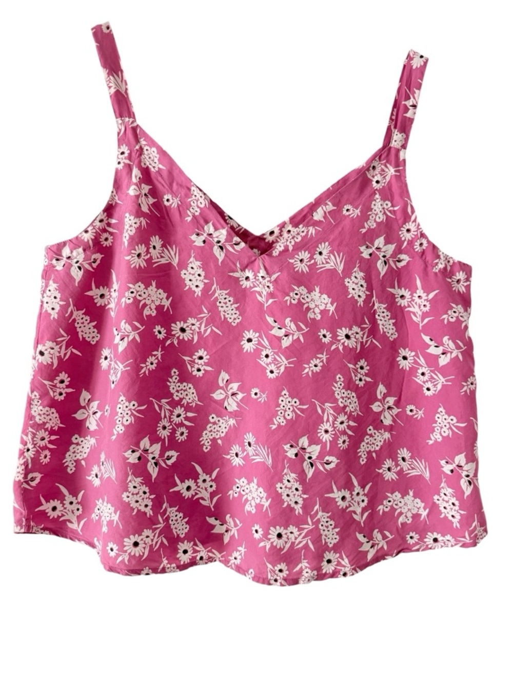 100% Silk THE GREAT Pink Floral V-Neck Sleeveless Tank Size 2